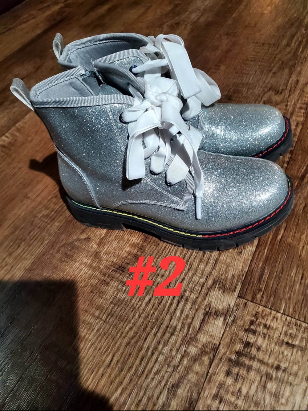 Dream Pairs Silver Glitter Lace-Up Ankle Boots with Rainbow Stitching